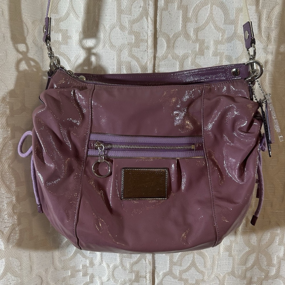 Vintage Coach Poppy Patent Leather Jazzy Bag Grape Ice 3 Hang Tags 2010